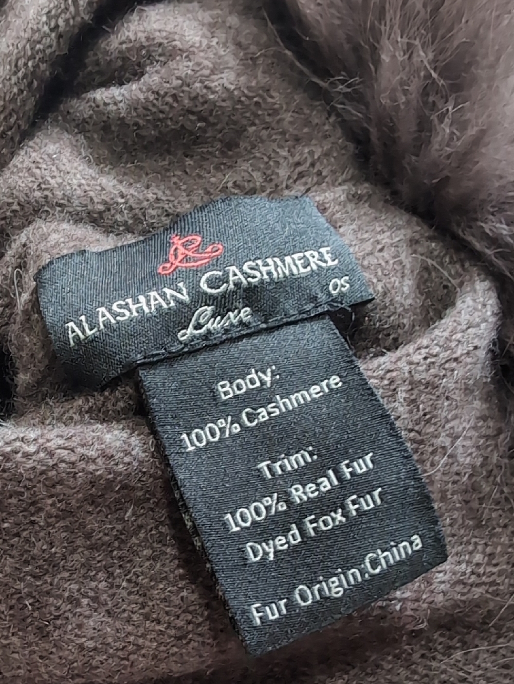 Alashan 100% Cashmere Fox Trim Brown Poncho Topper Lightweight Sweater - Picture 10 of 12